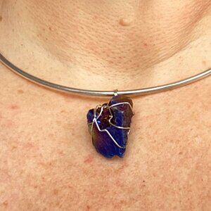 Gorgeous Blue Iridescent Agate Pendant Wire Wrapped by Hand